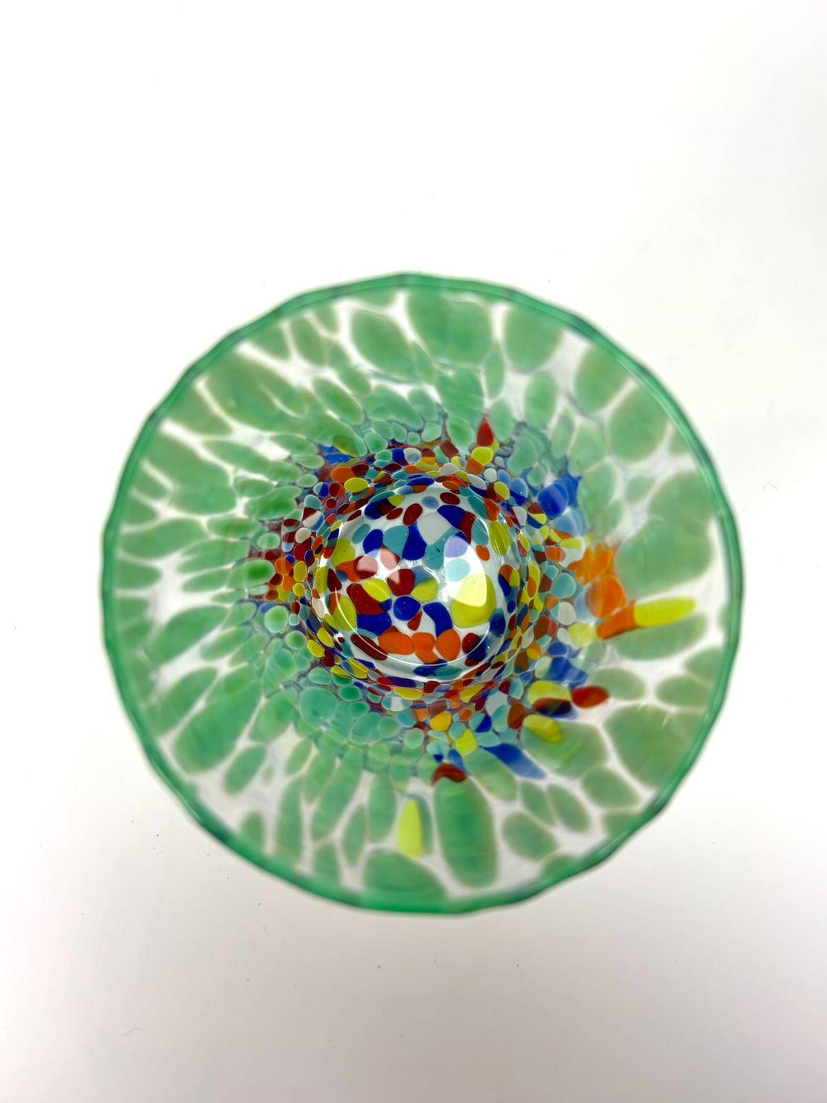 Set of 6 blown glass glasses with coloured Murano granules.