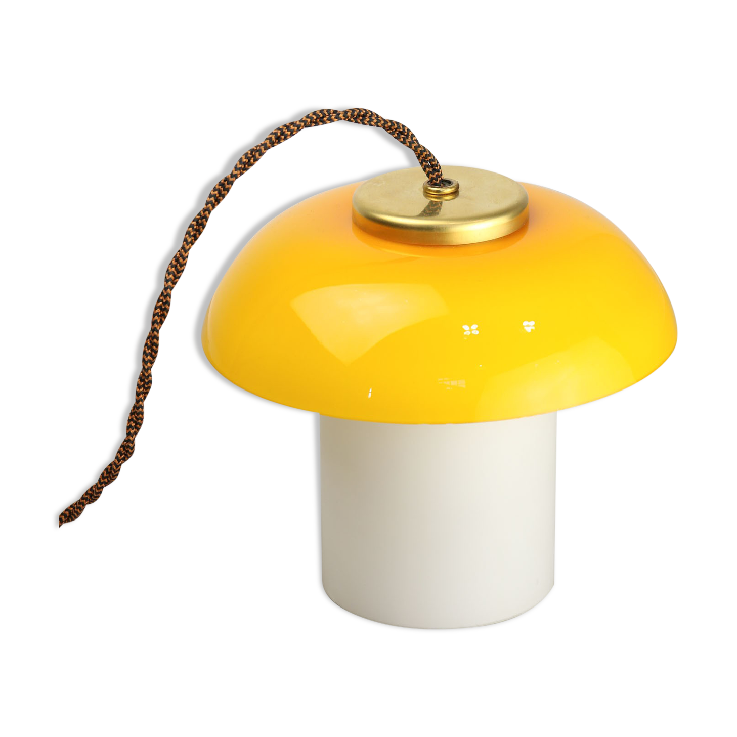 Mid-century yellow glass & brass mushroom table lamp