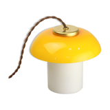 Mid-century yellow glass & brass mushroom table lamp