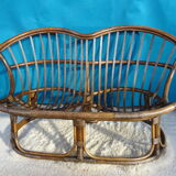 Vintage rattan bench 70s
