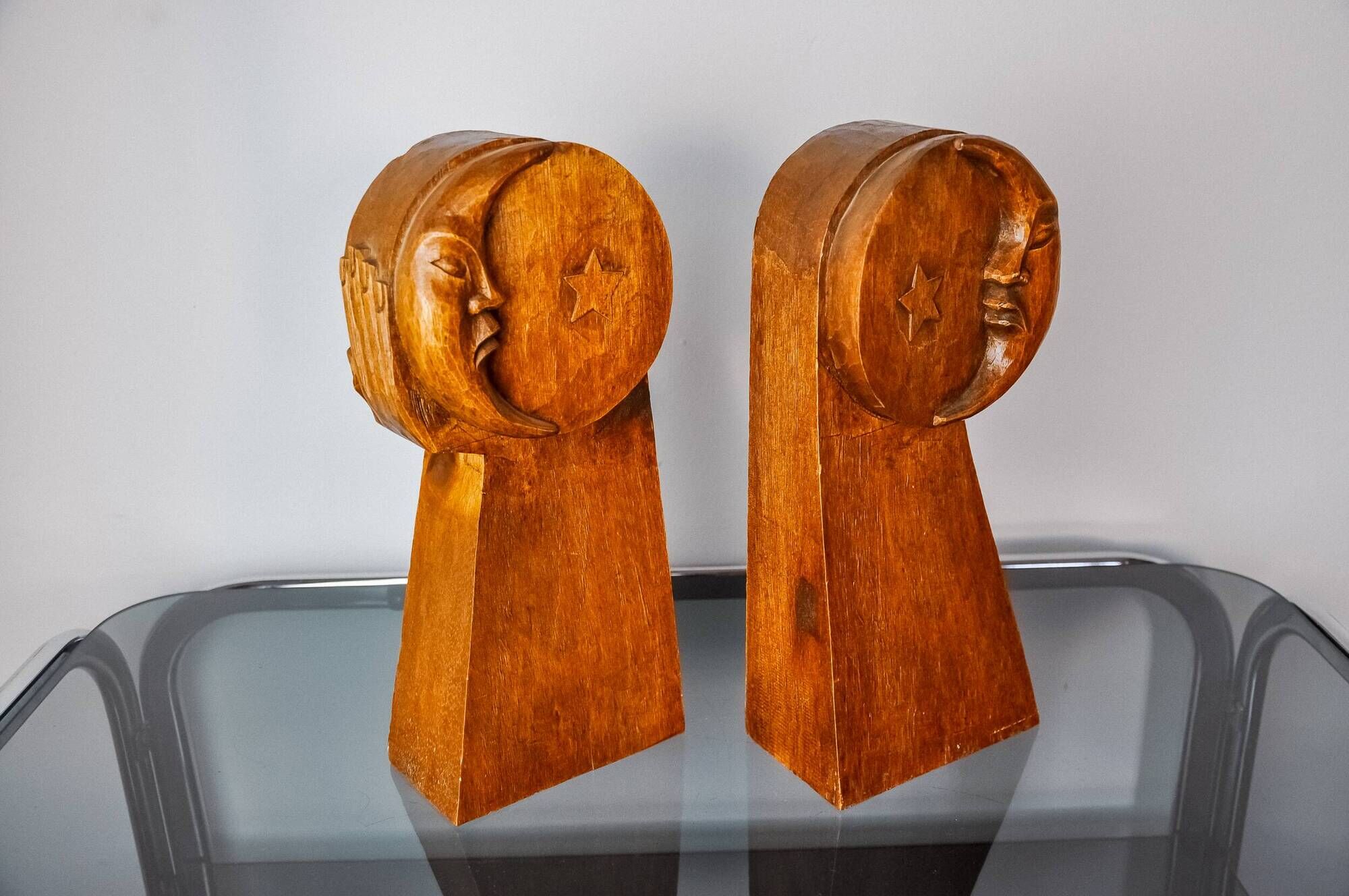 Art Deco bookends, carved wood, France, 1960