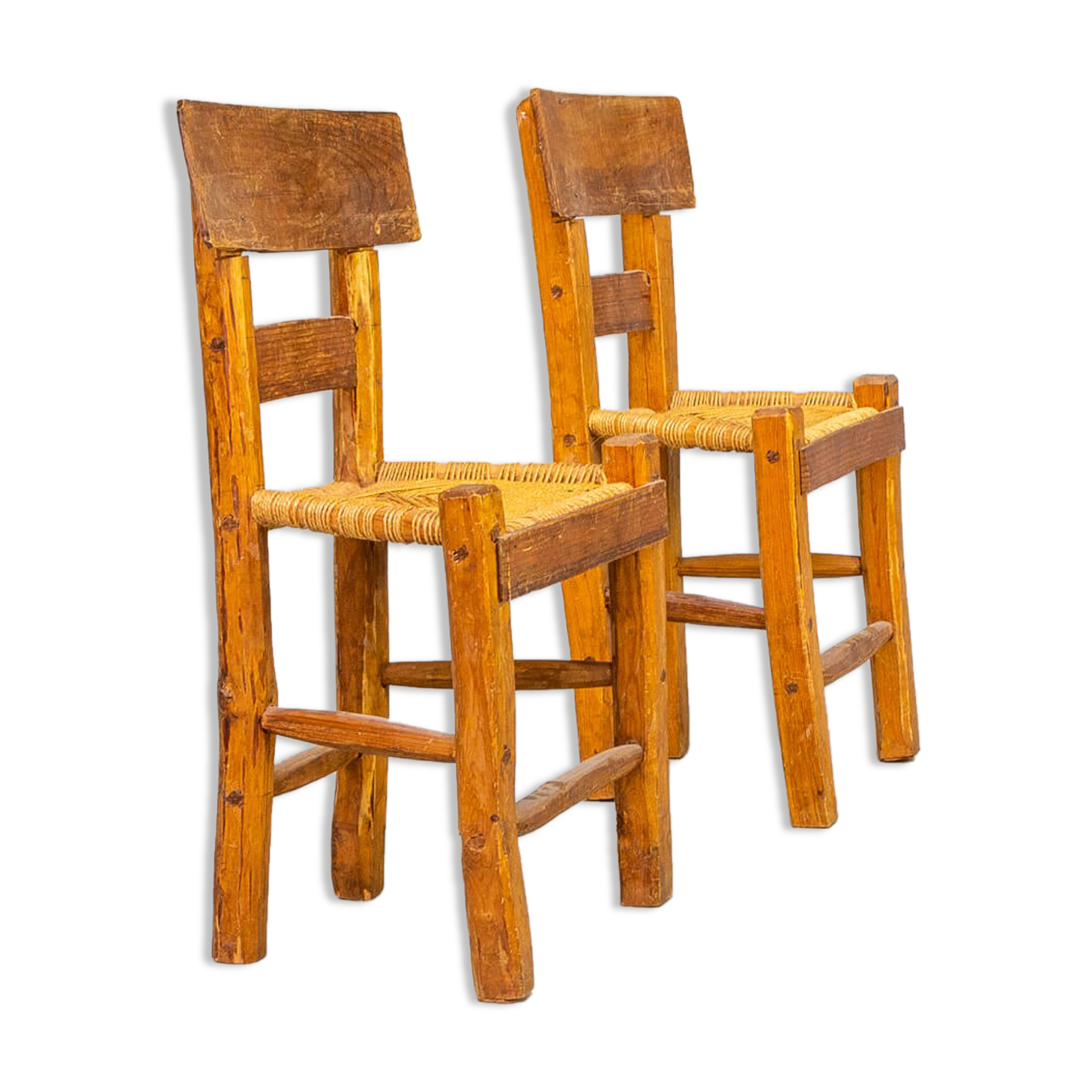 60s pine wabi sabi dining or side chair set of 2