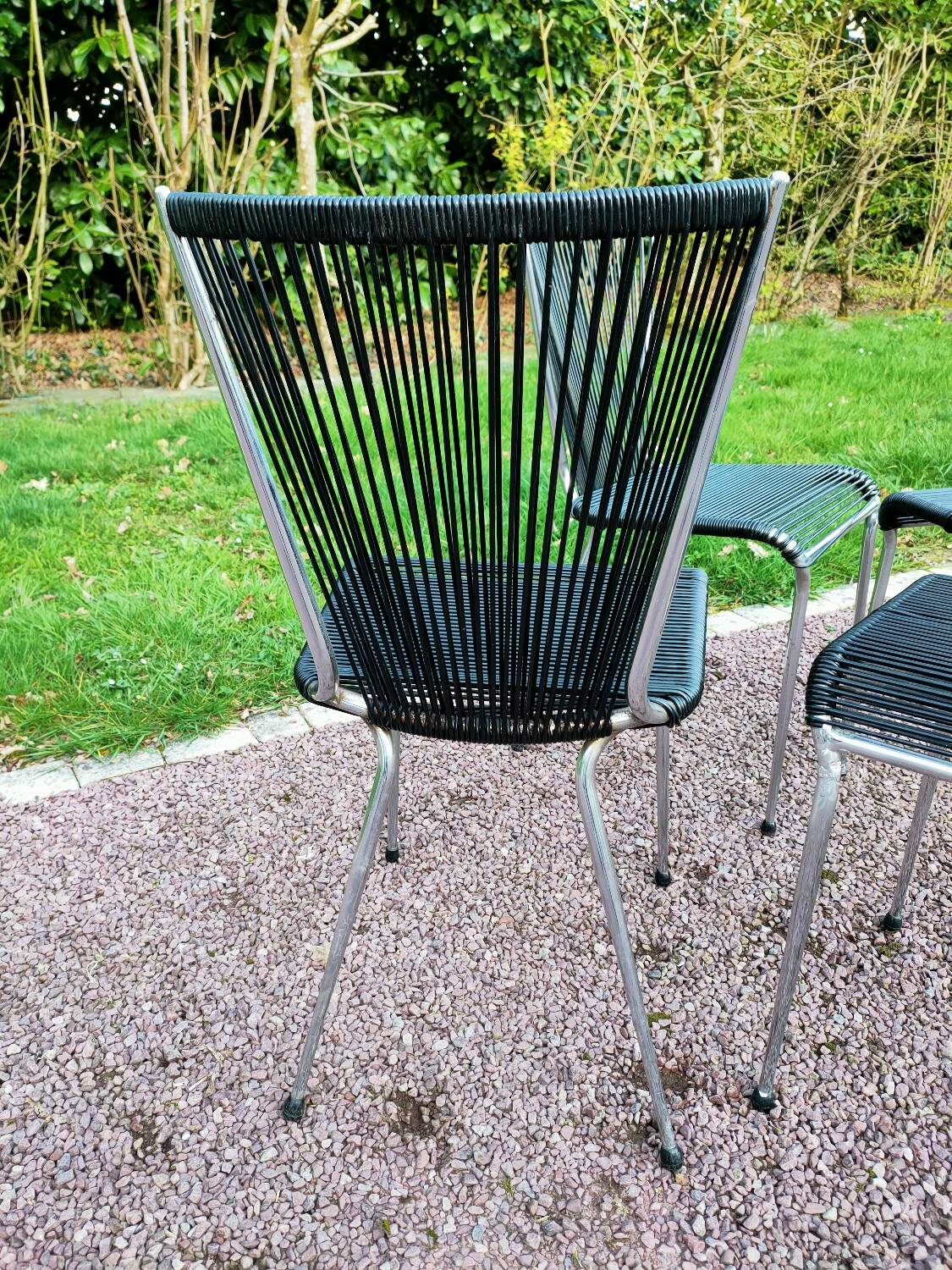 Pair of vintage Scoubidou chairs and stools