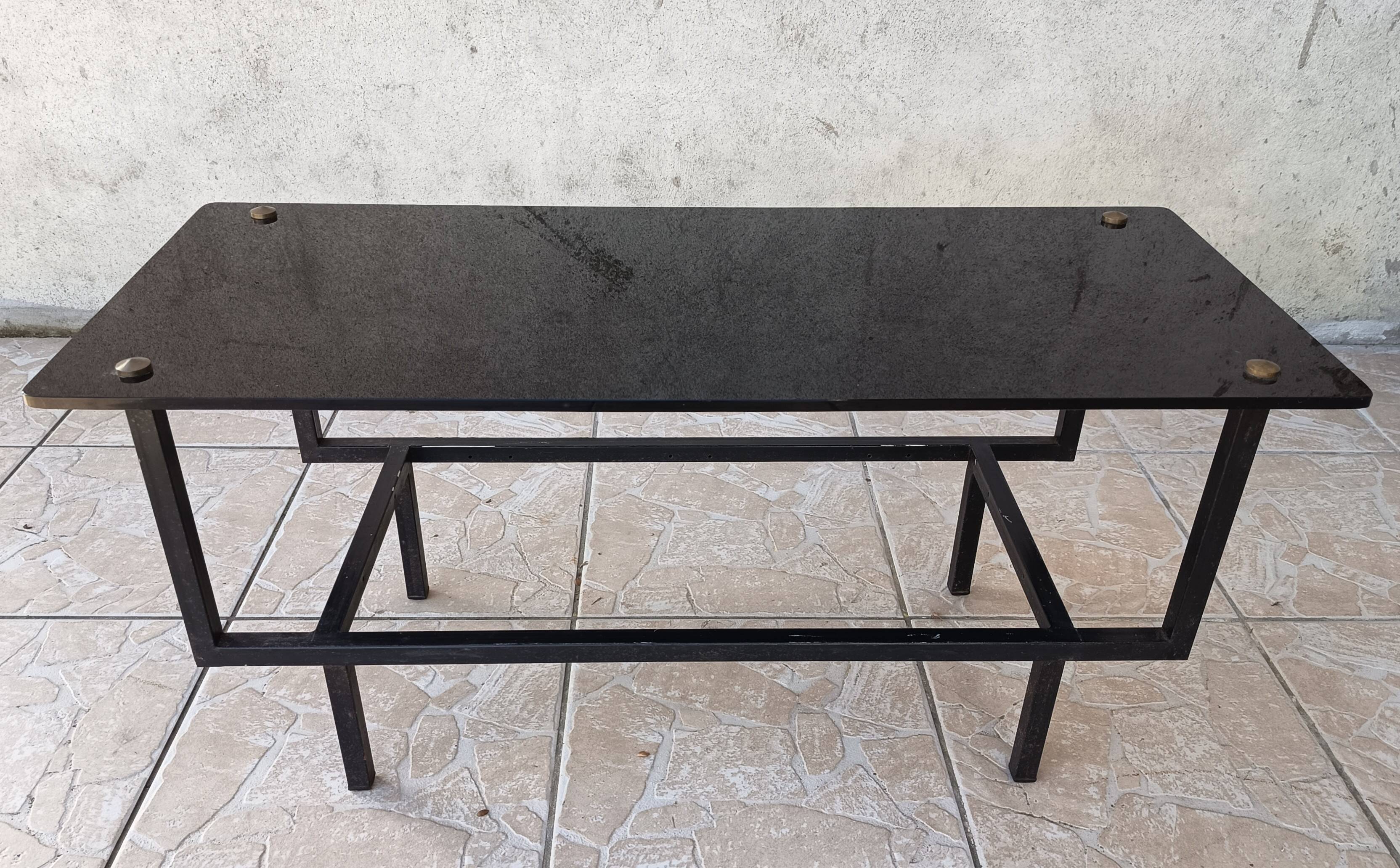 1950s metal and glass coffee table