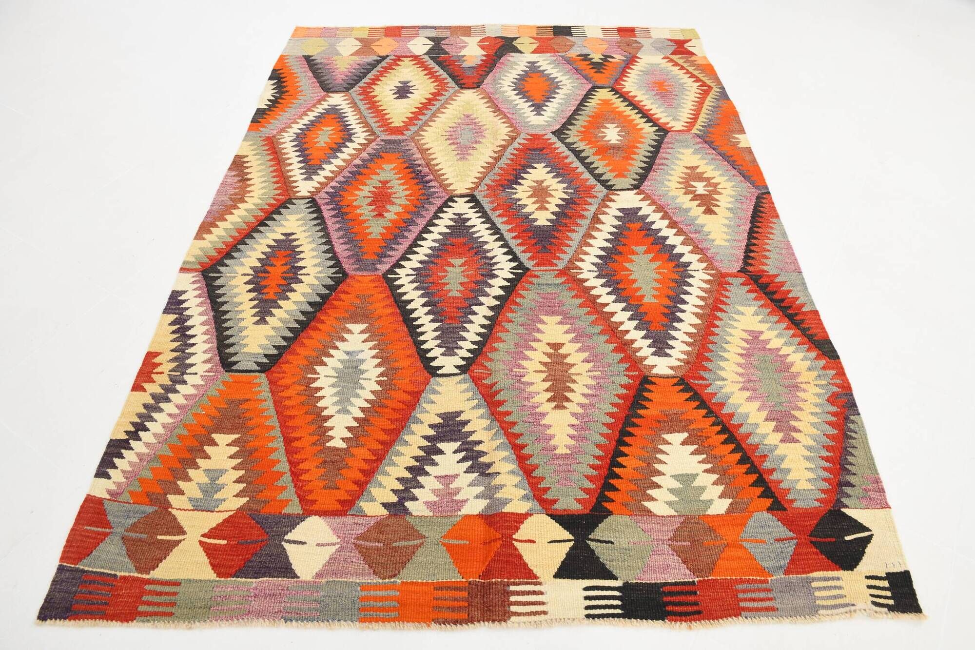 6x8 Multicolor Geometric Style Anatolian Vintage Rug, 164x233Cm
