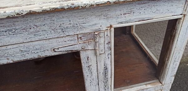 Petite vitrine ancienne en bois blanc