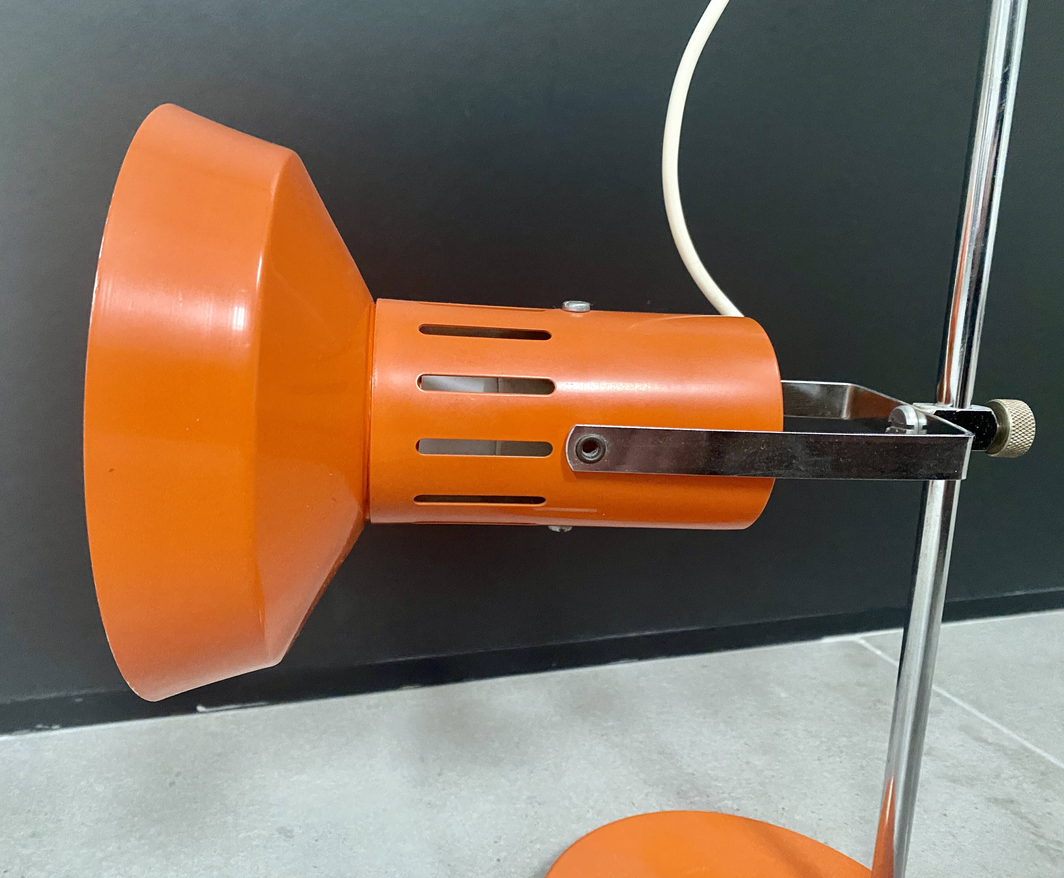 Orange lacquered metal and chrome desk lamp - circa 1970