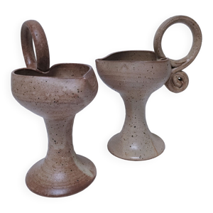 Paire bougeoirs grès