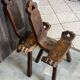 Brutalist tripod chair n1, carved solid wood, antique.