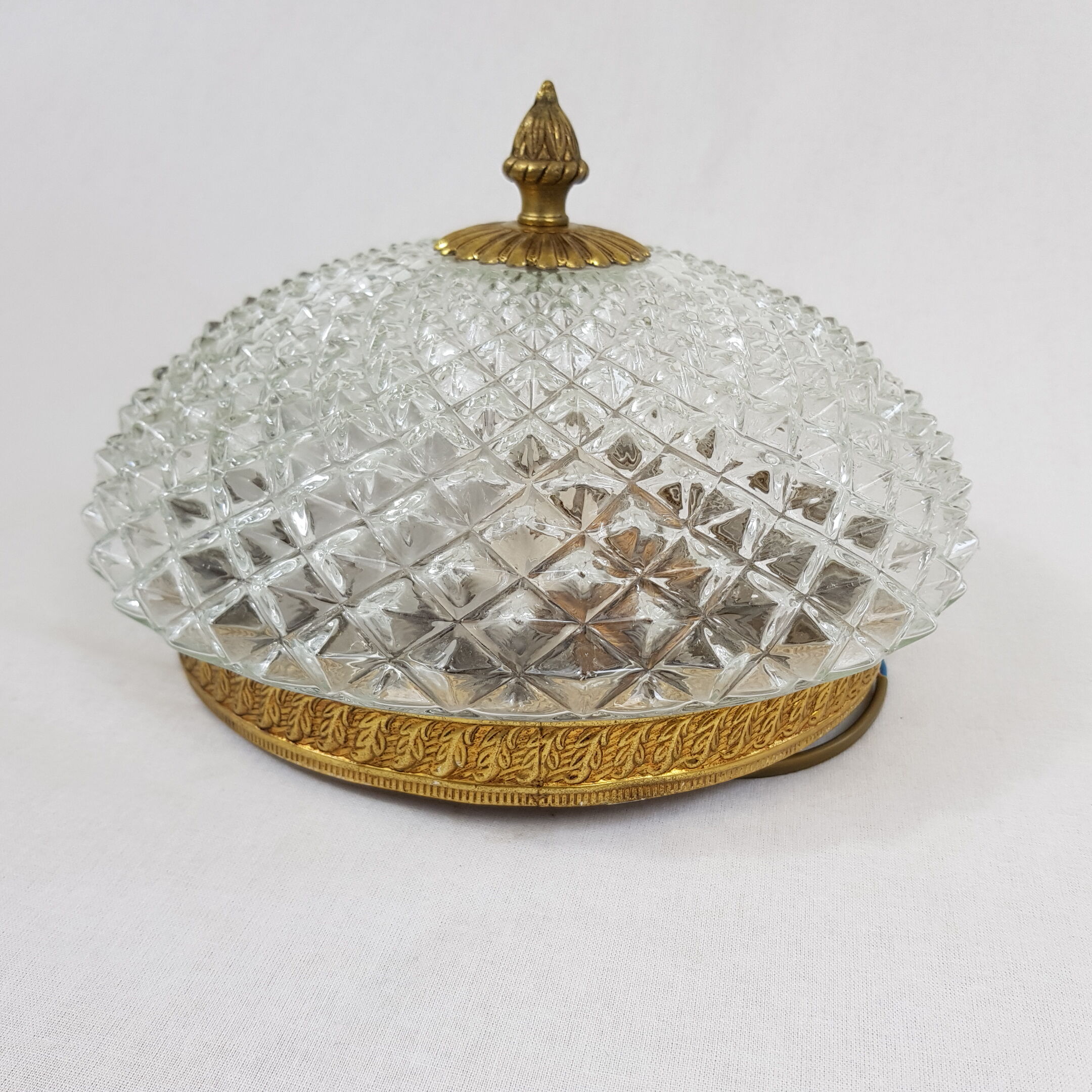 Gilded frame and glass globe ceiling lamp