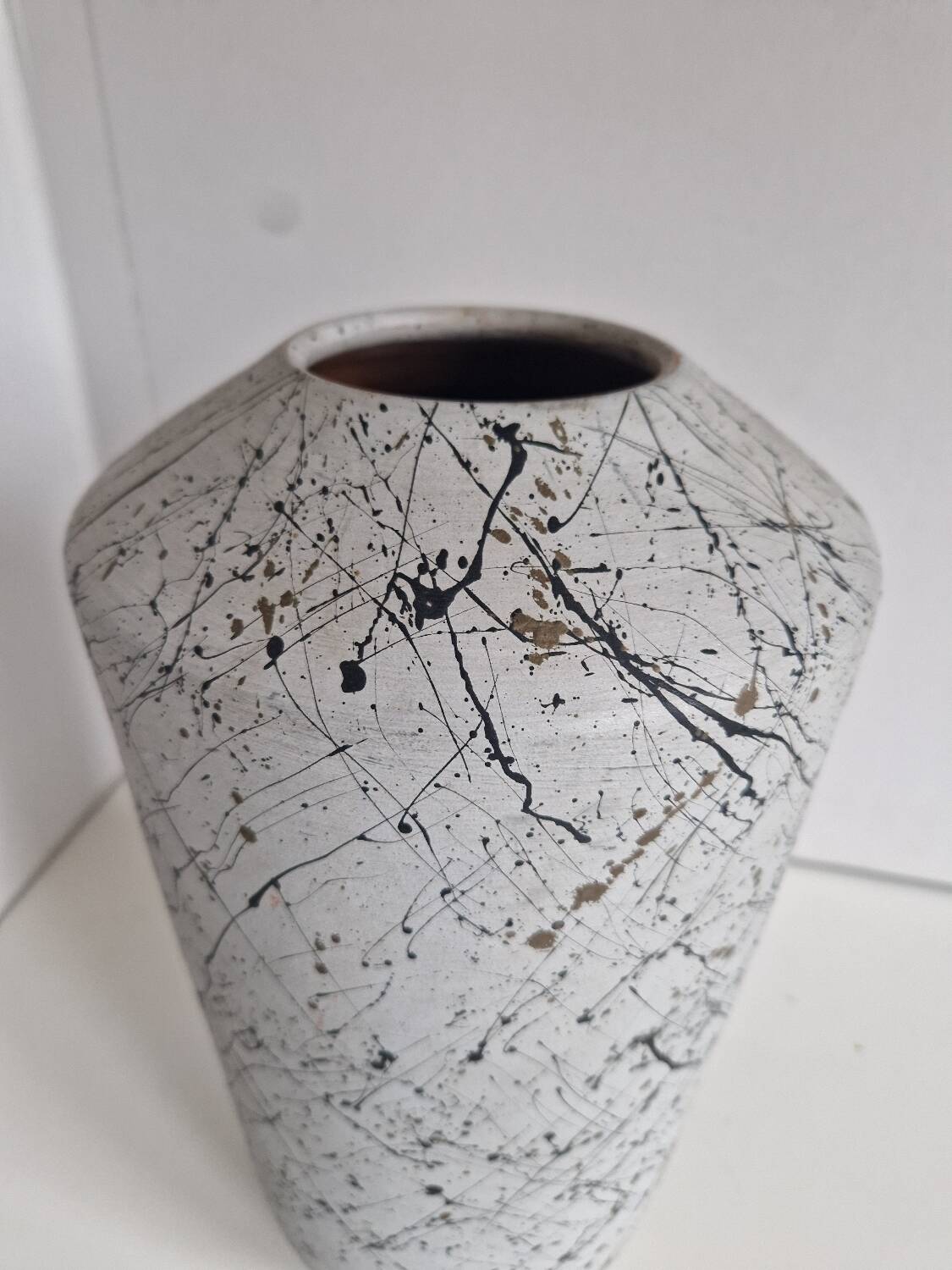 Painted Terracotta Vase with Graphic Pattern