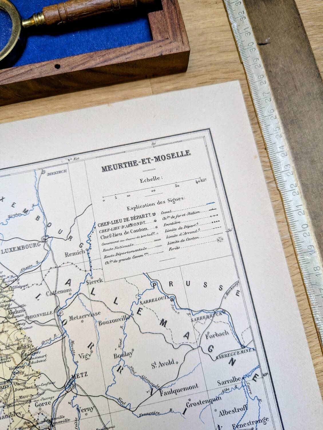 Printed in 1889, Meurthe-et-Moselle, old map.