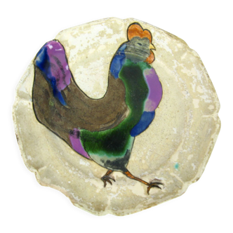 Ceramic plate with rooster decoration