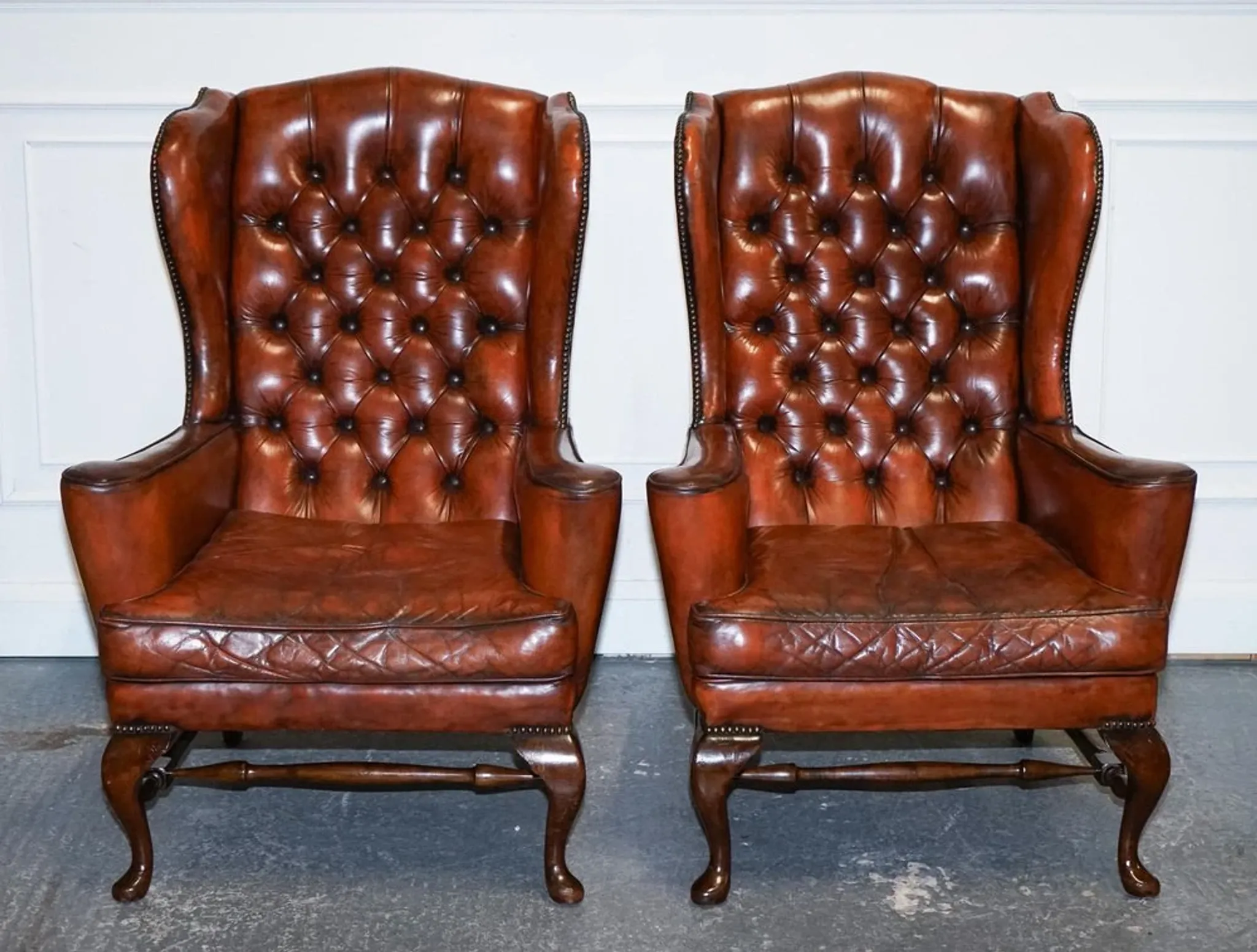 Chesterfield Wingback Armchairs with Flat Arms by William Morris, Set of 2