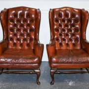 Chesterfield Wingback Armchairs with Flat Arms by William Morris, Set of 2