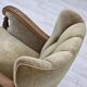 1960s, Danish armchair, green furniture velour, solid carved oak wood.