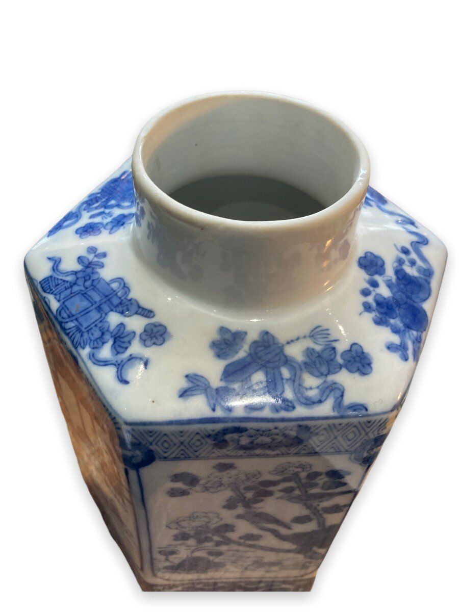 White and blue porcelain tea pot circa 1950
