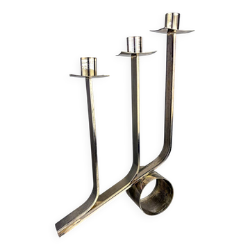 Art Deco 3-flame candelabra in stainless steel, France circa 1970s