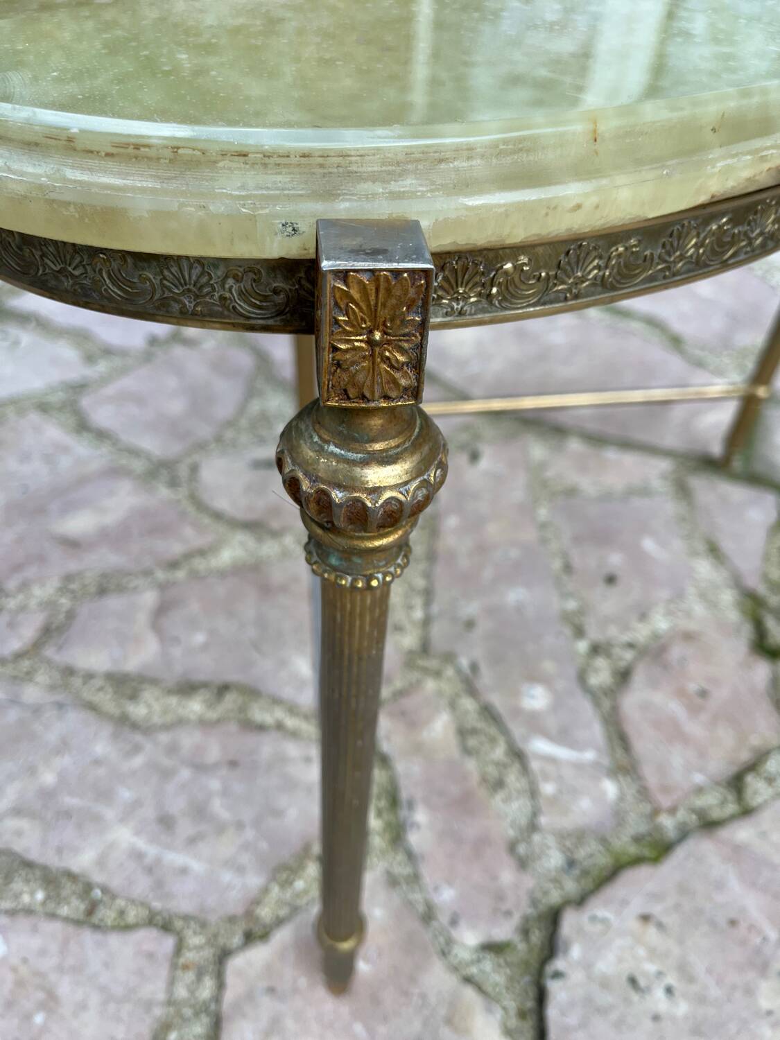 Bronze coffee table with marble top