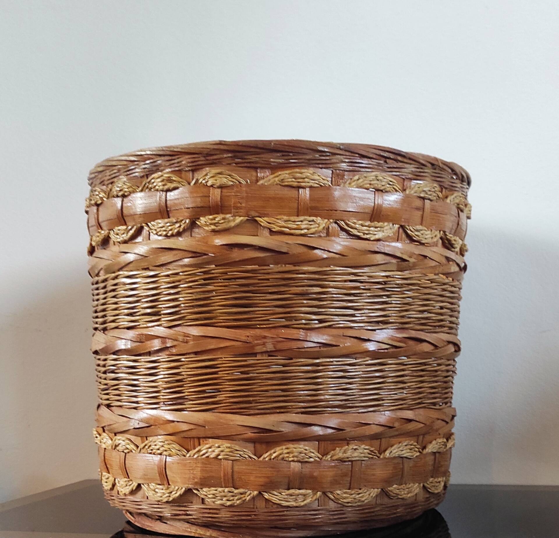 Large vintage wicker and rattan cache pot
