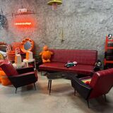 Vintage sofa and 2 armchairs with compass feet