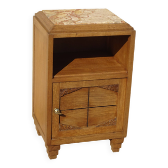 Old Art Deco bedside table in raw solid oak