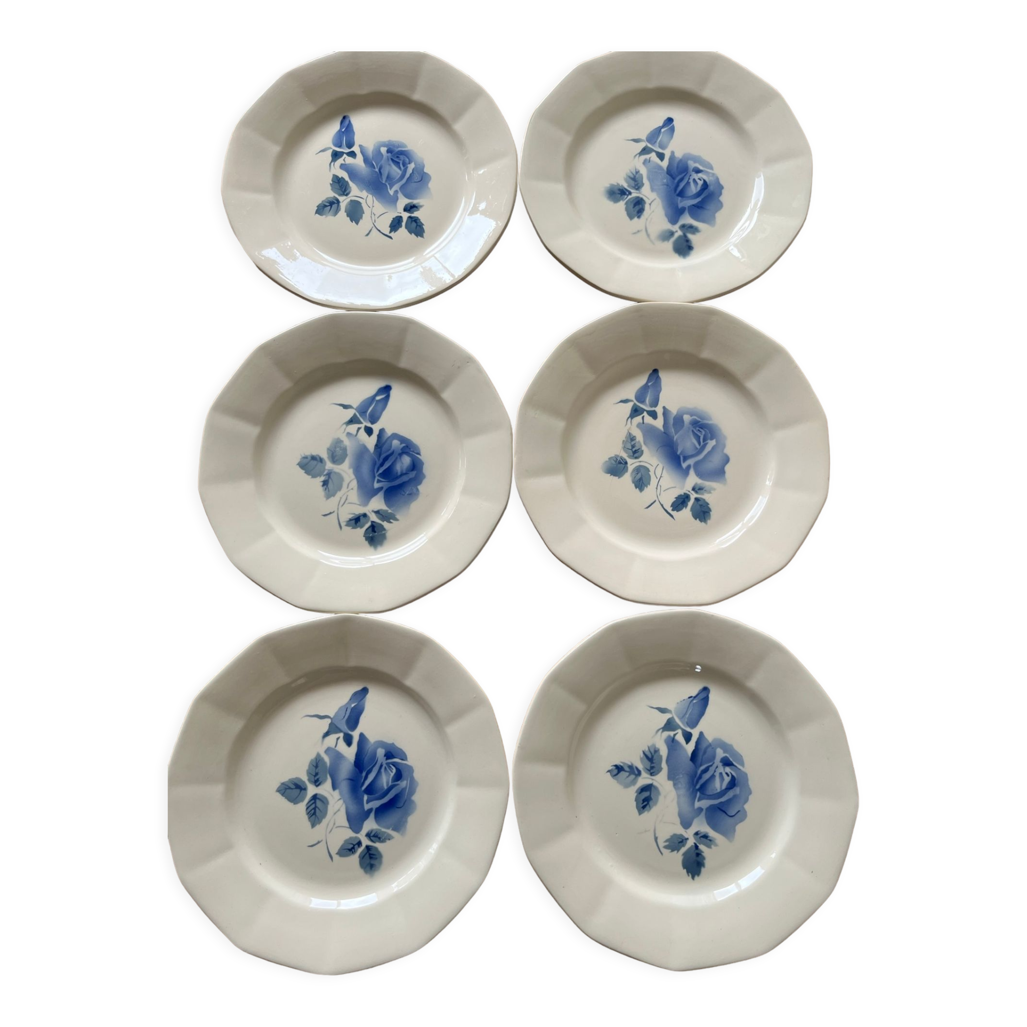 6 flat plates old Digoin & Sarreguemines decoration "blue rose"