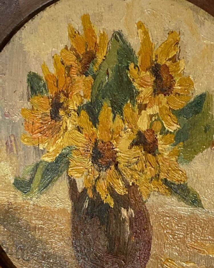 Oil on panel miniature sunflowers