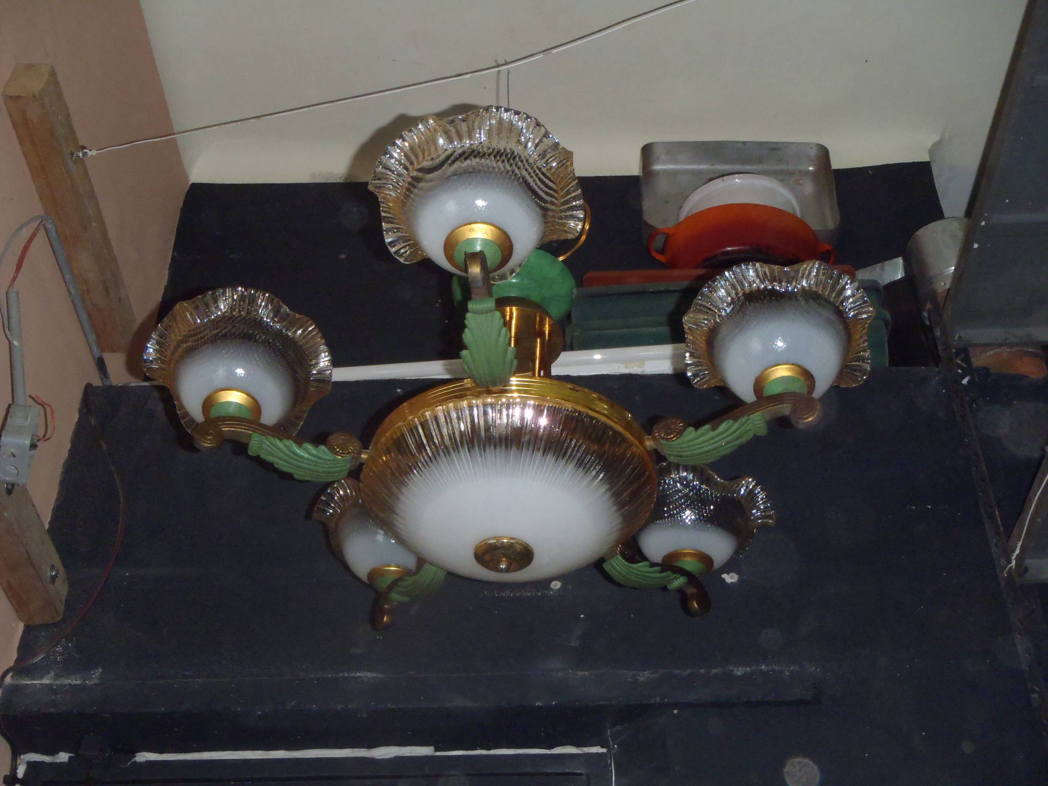 Lustre 7 feux verre et laiton