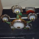 7-light chandelier in glass and brass.