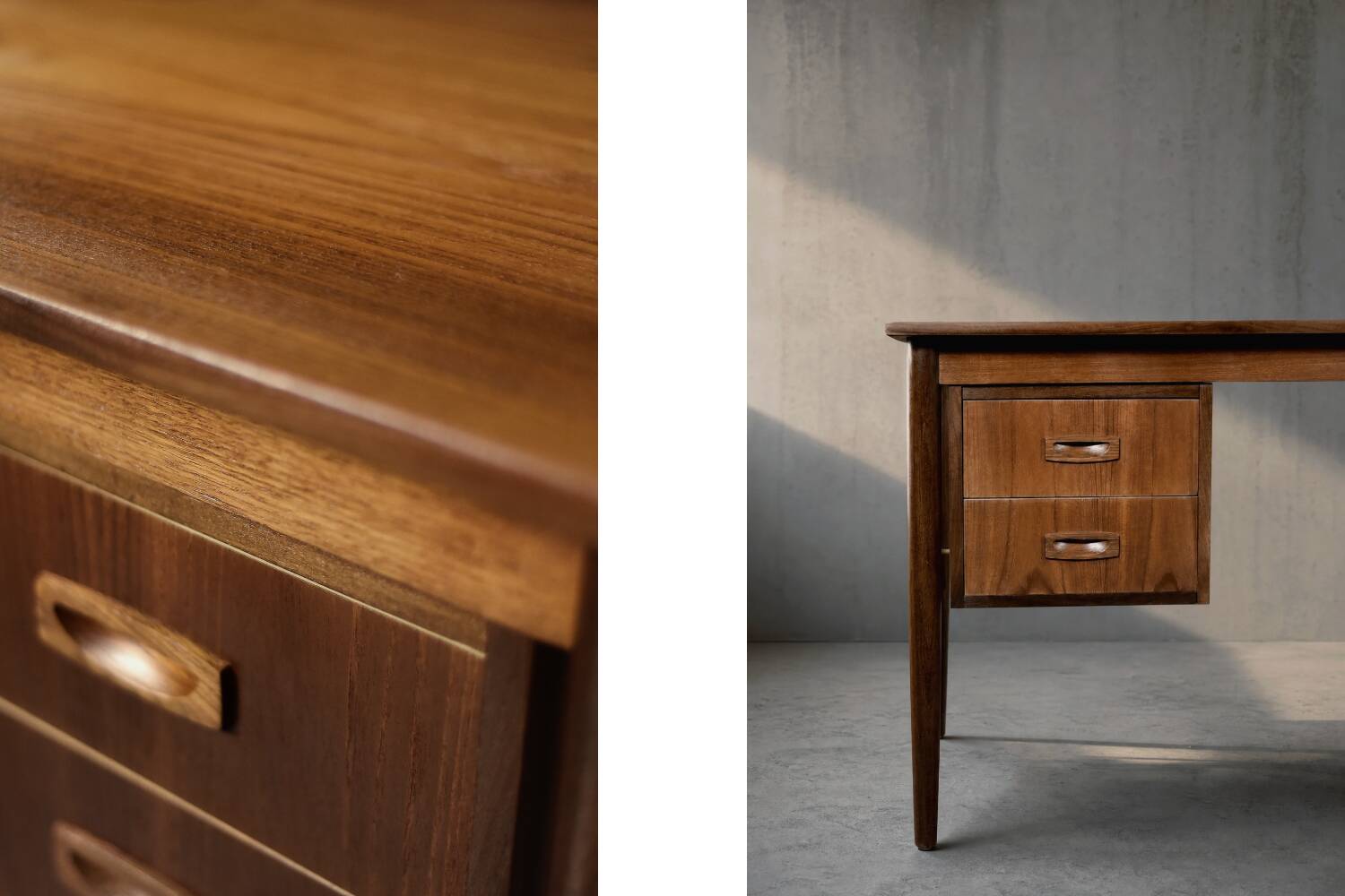 Bureau vintage scandinave moderne en teck des années 1960 avec tiroirs.