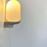 Pair of vintage wall lights, porcelain and sandblasted glass, France 1970