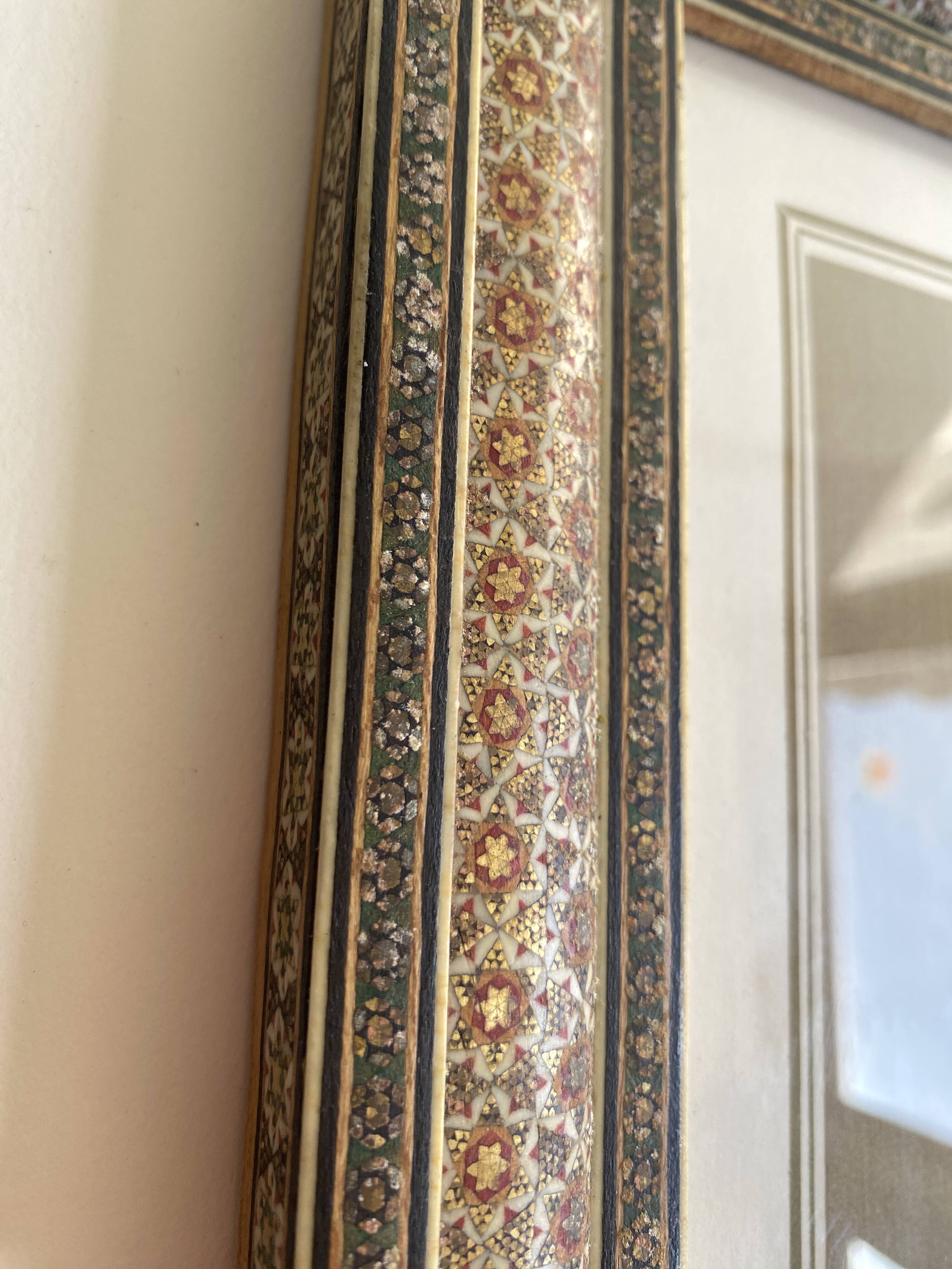 Ornithological painting, marquetry frame