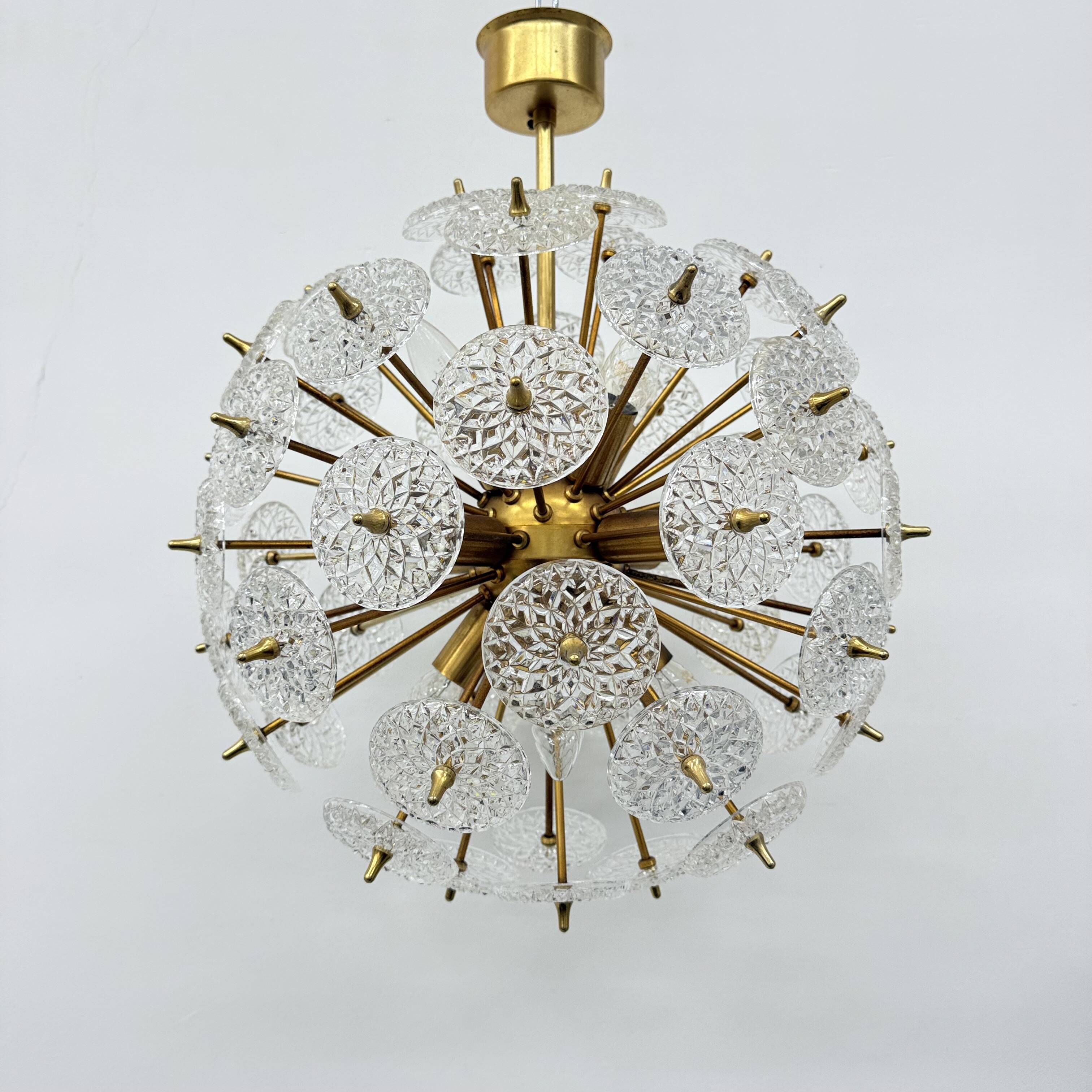 Val Saint Lambert crystal sputnik gold chandelier , 1960’s