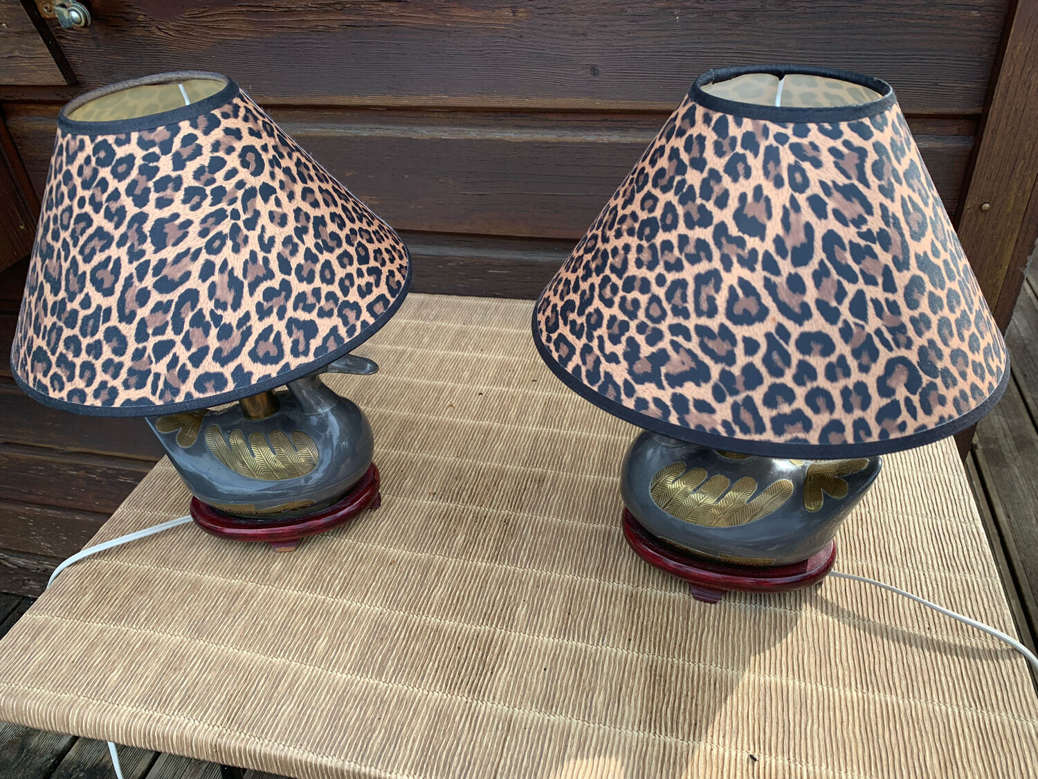 Paire de lampes canards en étain et laiton années 60