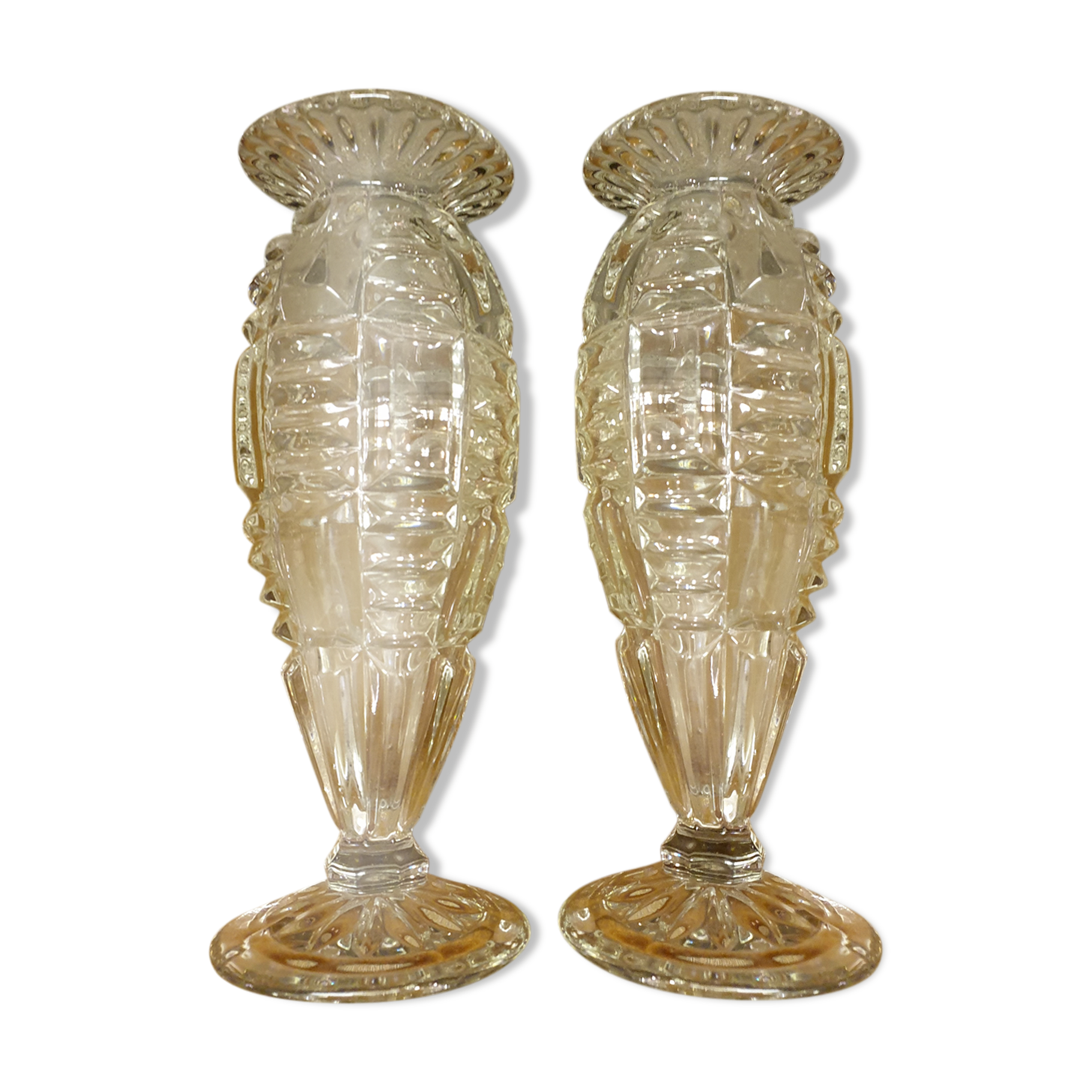 Pair of moulded glass vases