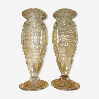 Paire de vases verre moulé