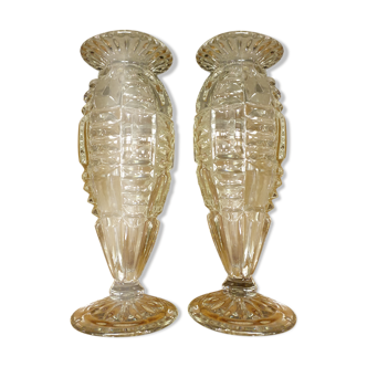 Pair of moulded glass vases