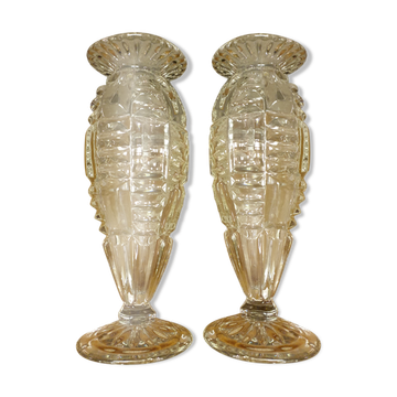 Pair of moulded glass vases