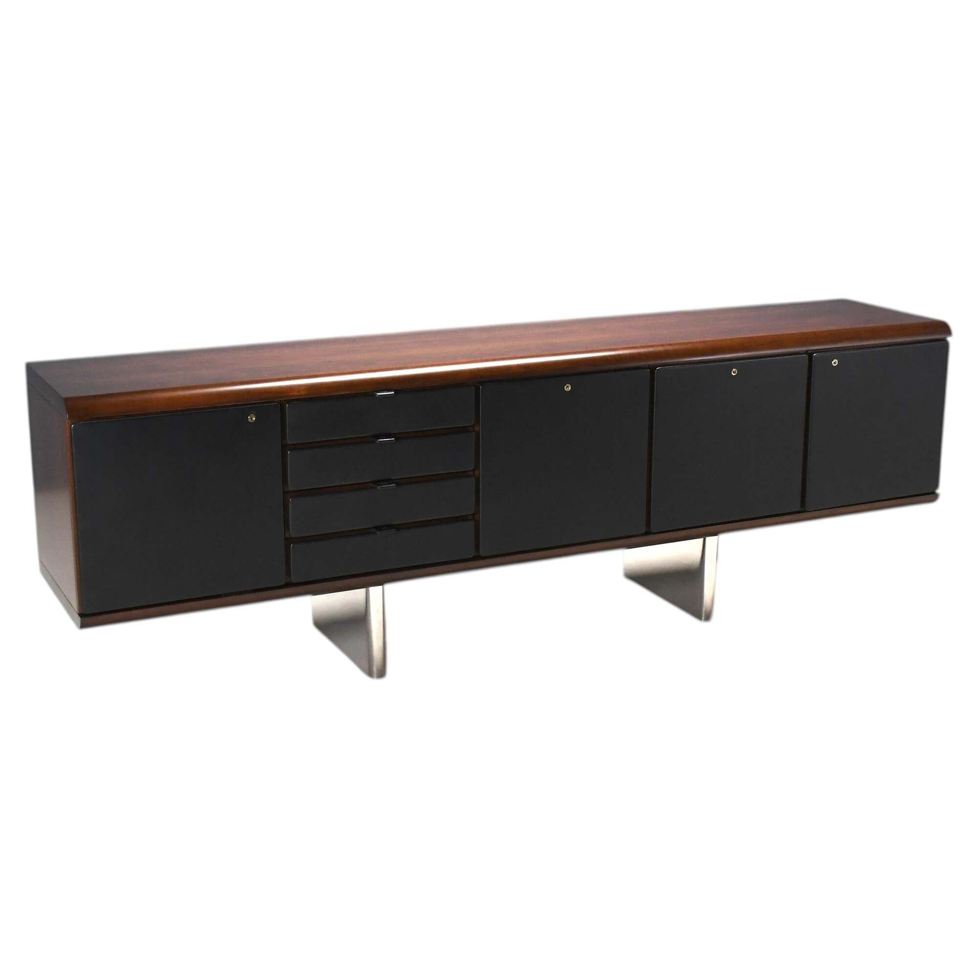 Walnut, metal and leather buffet by Hans von Klier “Il Ponte” for Skipper, 1970s.