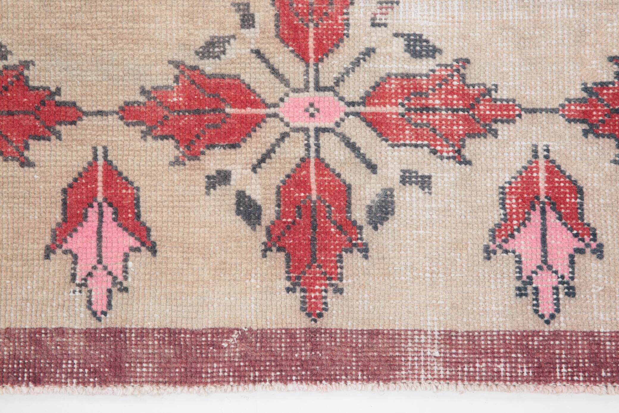 4x8 Star Pattern Burgundy Turkish Vintage Rug, 140x237Cm