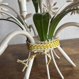 Sheet metal chandelier with daisy masks, 3 branches.