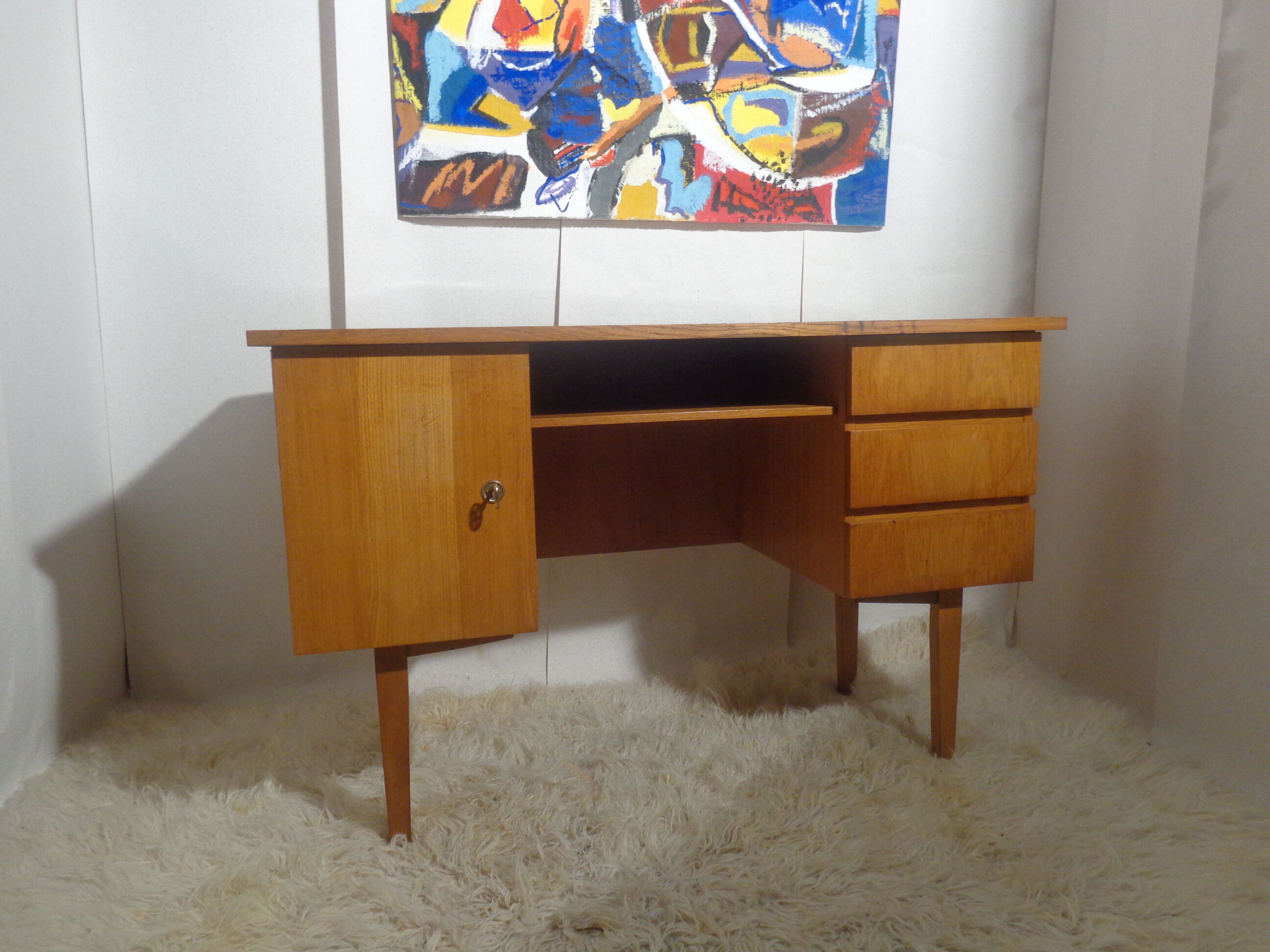 Scandinavian vintage light wood desk of the 60s