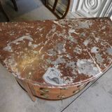Commode demi lune en marqueterie 2 tiroirs plateau marbre fin du xix ème siecle
