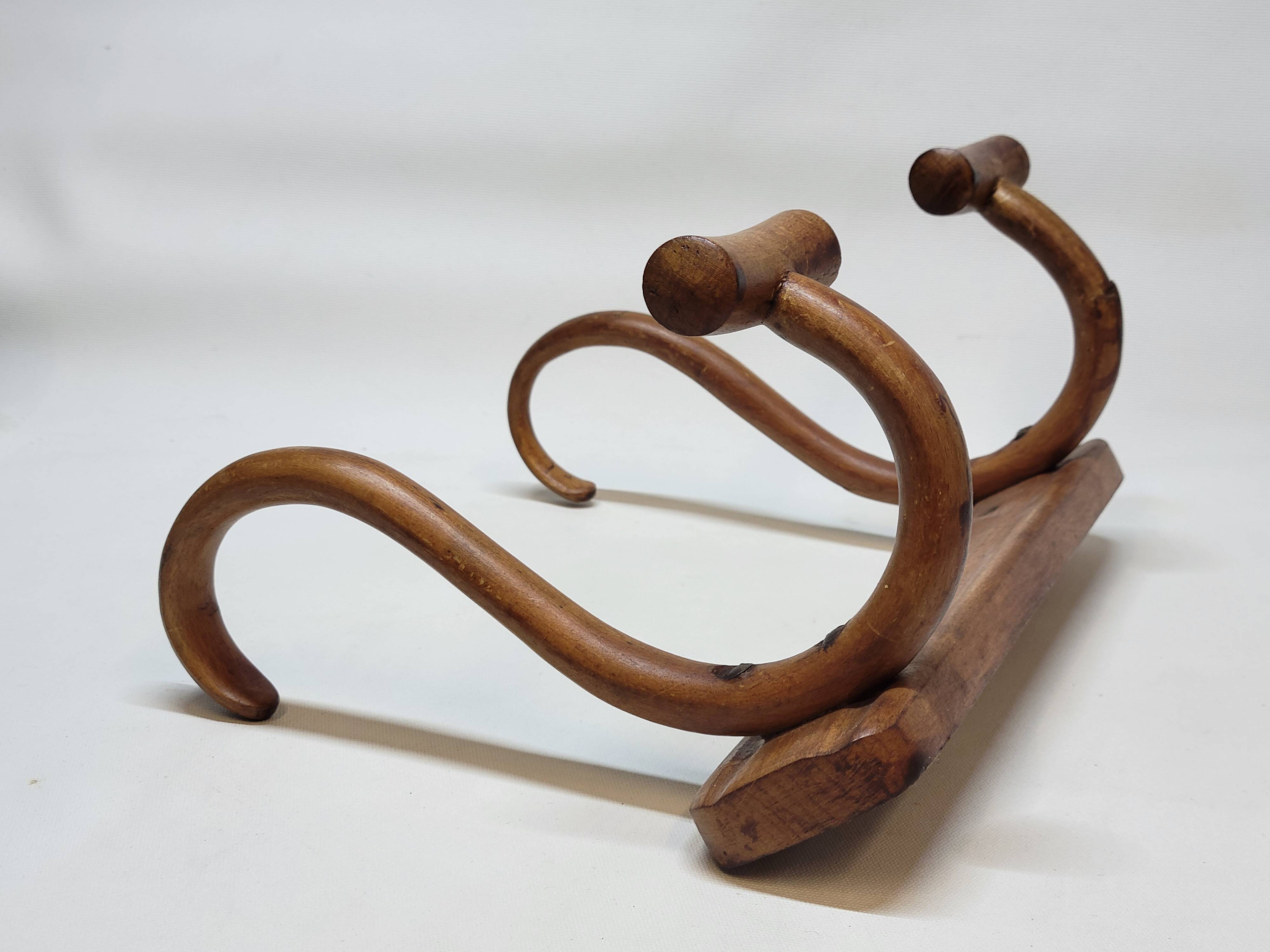 Double Bistro Coat Rack Curved Wooden Hanger Early 20th Century