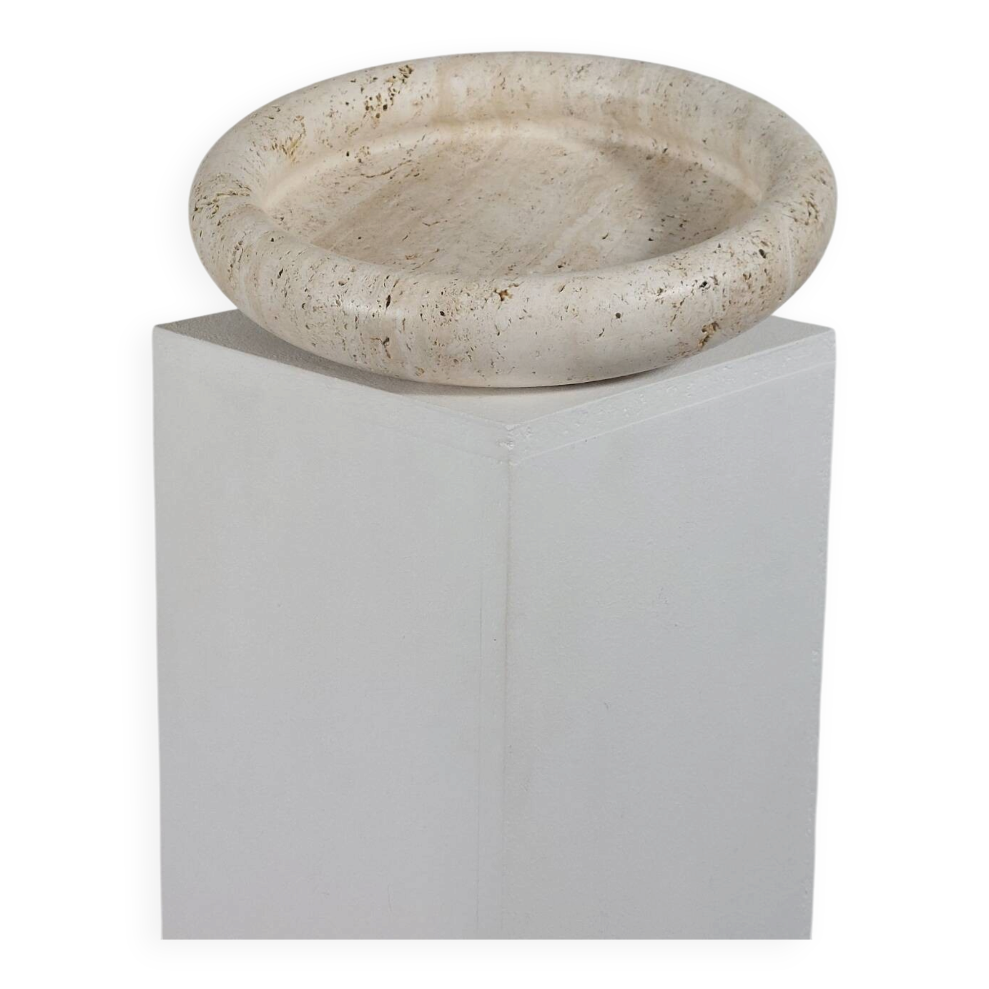 Vintage mid century handmade italian travertine stone bowl