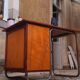 Vintage tubular desk year 50 in solid teak and light wood veneer