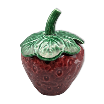 Condiment jar mustard jam in the shape of strawberry