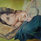 Oil painting on canvas Virgin and Child portrait 1940 - 102/72cm