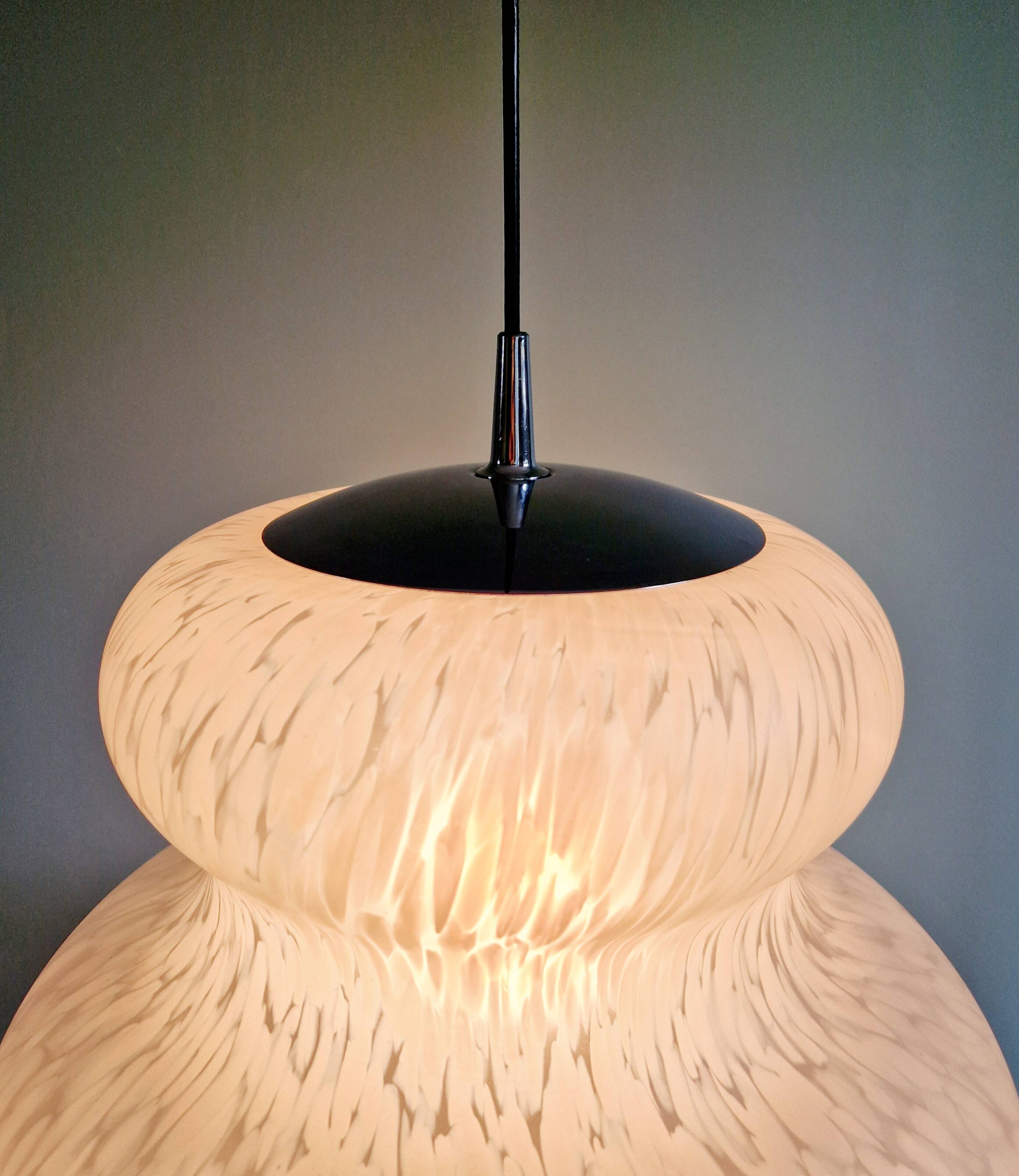 Large Space Age pendant light in speckled glass, Peill & Putzler, 1970s